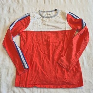 Boden boys size 15-16 years orange & white shirt with blue & gray stripe VGUC